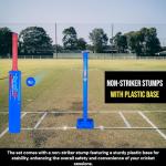 Bratla Plastic Cricket Set - Blue Color | Backyard and Beach Set for Adults and Kids | Includes Bat, Wind Ball, Stumps, and Non-Striker Stump with Plastic Base (Size 4)