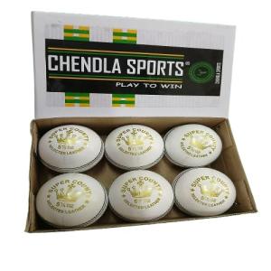 CHENDLA SPORTS Super County 4 Panel Cricket Leather Ball - Adult Size White (6)