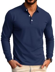 MAGCOMSEN Men's Collared Shirt Lightweight Polo Shirts for Men Work Polo Shirts Long Sleeve Business Polo Navy,2XL
