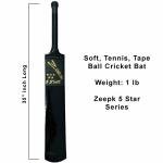 Cricket Bat 5 Star Tennis Tape Soft Ball Full Size Kashmir Willow Handmade Full Size Light Weight Black Style Adult (Black)