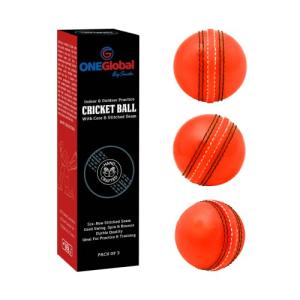 ONEGlobal Soft Indoor Outdoor Incrediball Practice Cricket Ball | Rubber Cricket Ball with Soft Core & Real Stitched Seam | for Practice, Coaching, Honing Skills & Family Fun | 7 Colours (3-Orange)