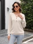 EADINVE Womens V Neck Long Sleeve Sweatshirts Half Button Lightweight Pullover Fashion Fall Clothes Apricot