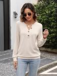 EADINVE Womens V Neck Long Sleeve Sweatshirts Half Button Lightweight Pullover Fashion Fall Clothes Apricot