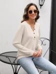 EADINVE Womens V Neck Long Sleeve Sweatshirts Half Button Lightweight Pullover Fashion Fall Clothes Apricot
