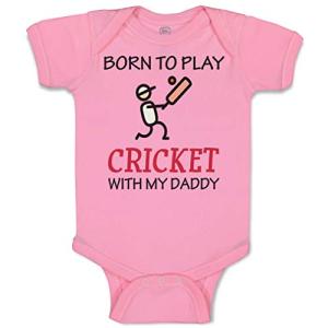 Cute Rascals Custom Baby Bodysuit Born to Play Cricket with My Daddy Dad Father's Day Funny Cotton Boy & Girl Baby Clothes Soft Pink Design Only Newborn