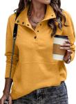 SHEWIN Womens Sweatshirt Casual Long Sleeve Lightweight Sweatshirts Loose Button V Neck Pullover Tops Fall Clothes for Women 2025,US 4-6(S),Yellow