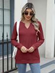 EADINVE Womens Casual Long Sleeve V Neck Sweatshirts Cute Loose Fit Lightweight Pullover Fall Clothes Tunic Tops Wine