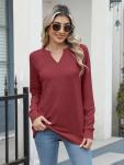 EADINVE Womens Casual Long Sleeve V Neck Sweatshirts Cute Loose Fit Lightweight Pullover Fall Clothes Tunic Tops Wine