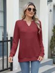 EADINVE Womens Casual Long Sleeve V Neck Sweatshirts Cute Loose Fit Lightweight Pullover Fall Clothes Tunic Tops Wine