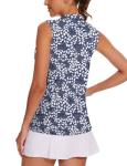 Tanst Sky Golf Tank Tops for Women, Loose Fit Sleeveless Polo Shirts with Pockets Dry Fit Quarter Zip Athletic Tennis Outfits Funny Workout Gym Running Clothes Blue White XL