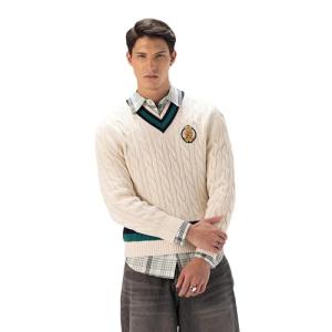 Members Only Men's Cricket Sweater | 100% Cotton Cable Knit Sweater Men | Cotton Cable Knit Sweater | Sweaters for Men - Off-White XL