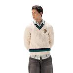 Members Only Men's Cricket Sweater | 100% Cotton Cable Knit Sweater Men | Cotton Cable Knit Sweater | Sweaters for Men - Off-White XL