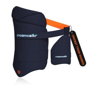 moonwalkr Cricket Thigh Guards 2.0 Lightweight Cricket Guard & Equipment Unisex Thigh Pads for Batter's Height (5'4"- 5'8") Safeguarding Both Your Outer and Inner Thighs Blue (Medium, Left Hand)