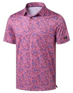Obla Mens Golf Polo Shirts Short Sleeve Dry Fit Performance Moisture Wicking Casual Print Collared Golf Shirts for Men(Blue Paisley_XXXL)
