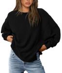 PRETTYGARDEN Oversized Sweatshirt for Women 2025 Fashion Crewneck Long Sleeve Pullover Waffle Knit Tops Fall Trendy Clothes (Black,Large)
