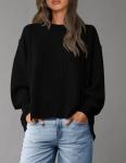 PRETTYGARDEN Oversized Sweatshirt for Women 2025 Fashion Crewneck Long Sleeve Pullover Waffle Knit Tops Fall Trendy Clothes (Black,Large)