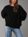PRETTYGARDEN Oversized Sweatshirt for Women 2025 Fashion Crewneck Long Sleeve Pullover Waffle Knit Tops Fall Trendy Clothes (Black,Large)