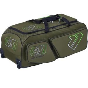 Gunn & Moore GM Cricket Bag Holdall | 909 Wheelie | All-Terrain Wheels | Two Side Pockets | Large Volume - 107 litres | Tough 600 Denier Polyester | Khaki Green