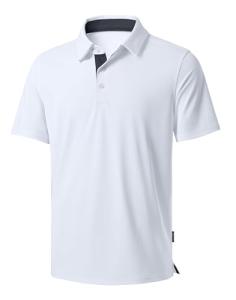 Men's Golf Shirts Dry Fit Moisture Wicking Performance Short Sleeve Collared Polo Shirts for Casual Tennis Bussiness (White, S)