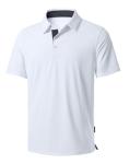 Men's Golf Shirts Dry Fit Moisture Wicking Performance Short Sleeve Collared Polo Shirts for Casual Tennis Bussiness (White, S)