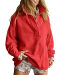 Gacaky Sweatshirt for Women Oversized Casual Long Sleeve Button Henley Neck Pullover Tops Fashion Outfits Clothes Red Medium-