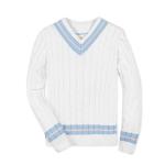Hope & Henry Men's Men's Organic V-Neck Cricket Sweater, Medium, White with Blue and Pink