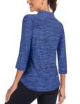 Cucuchy Style Ladies Golf Shirts,Quarter Zip Workout Shirts Loose Fit Ladies Elbow Sleeve Yoga Tennis Tops Lightweight Zipper V Neck Quick-Dry Hiking Clothes Royal Blue XL