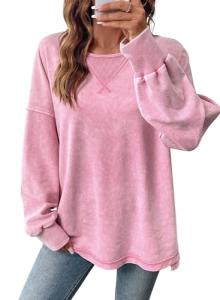 SHEWIN Sweatshirt for Women Casual Crewneck Sweatshirts Lightweight Long Sleeve Shirts Oversized Fall Tops Winter Clothing for Women,(US 4-6) S,Light Pink
