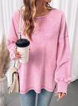 SHEWIN Sweatshirt for Women Casual Crewneck Sweatshirts Lightweight Long Sleeve Shirts Oversized Fall Tops Winter Clothing for Women,(US 4-6) S,Light Pink