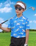 Cuddomper Boys Polo Shirt Size 5-6 Short Sleeve Hawaiian Shark Golf Clothes Blue Performance Dry Fit Tops for Active Casual