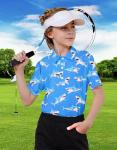 Cuddomper Boys Polo Shirt Size 5-6 Short Sleeve Hawaiian Shark Golf Clothes Blue Performance Dry Fit Tops for Active Casual