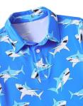 Cuddomper Boys Polo Shirt Size 5-6 Short Sleeve Hawaiian Shark Golf Clothes Blue Performance Dry Fit Tops for Active Casual