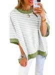 SHEWIN Womens Spring Tops Casual Crewneck Short Sleeve Shirts Oversized Sweatshirt Lightweight Knit Tunic Top Loose T Shirts for Women 2026 Summer Clothes Mist Green Stripe M