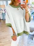 SHEWIN Womens Spring Tops Casual Crewneck Short Sleeve Shirts Oversized Sweatshirt Lightweight Knit Tunic Top Loose T Shirts for Women 2026 Summer Clothes Mist Green Stripe M