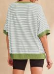 SHEWIN Womens Spring Tops Casual Crewneck Short Sleeve Shirts Oversized Sweatshirt Lightweight Knit Tunic Top Loose T Shirts for Women 2026 Summer Clothes Mist Green Stripe M