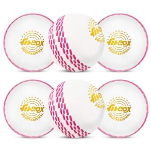 FitBox Sports Professional Ball Pack of 6 Cricket Balls | Wind Ball 130gm for Indoor & Outdoor - White/Black