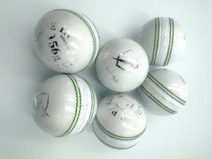 StrykerUSA Premium Leather Cricket Balls, 6 Pack, White, Green Seam, 156g