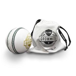 Growmite White Leather Cricket Ball | Hand-Stitched 4-Piece | Premium Alum-Tanned Leather | Waterproof & Durable | Match & Training Grade