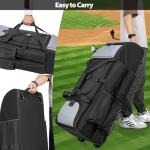 GOBUROS Rolling Baseball Bag for 4 Bats, Black Softball Bag with Wheels, Large Baseball Equipment Bag with Separate Shoe Compartment and Glove Pocket