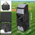 GOBUROS Rolling Baseball Bag for 4 Bats, Black Softball Bag with Wheels, Large Baseball Equipment Bag with Separate Shoe Compartment and Glove Pocket
