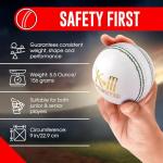 KM SPORTS White Hardball/Leather Cricket Ball - Hand Stitched 4 Piece Construction 156 Grams 35 Over Match Ball Single Piece Set of 3 and 6 (1)