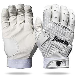 Franklin Sports MLB Batting Gloves - 2nd Skinz Baseball + Softball Batting Gloves - Adult + Youth Premium Leather Pair - White - Adult Extra Large