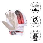 Amber Fight Gear Optipro Batting Gloves for Cricket Premium Fabric Palm, Non-Toxic PVC Finger Rolls, Cotton Back Ventilated & Lightweight, Sweat-Resistant for Better Grip, White/Red/Black, Medium