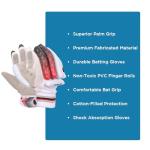 Amber Fight Gear Optipro Batting Gloves for Cricket Premium Fabric Palm, Non-Toxic PVC Finger Rolls, Cotton Back Ventilated & Lightweight, Sweat-Resistant for Better Grip, White/Red/Black, Medium