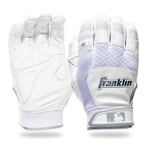 Franklin Sports Adult MLB Shok-Sorb X Batting Gloves, Adult Large, Pair, White/Chrome