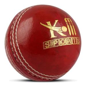 KM SPORTS Red Leather Cricket Ball – 4 Piece Ball – Durable, Handcrafted Ball for Professional & Club Matches – Premium Quality