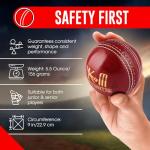 KM SPORTS Red Leather Cricket Ball – 4 Piece Ball – Durable, Handcrafted Ball for Professional & Club Matches – Premium Quality