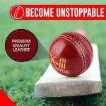 KM SPORTS Red Leather Cricket Ball – 4 Piece Ball – Durable, Handcrafted Ball for Professional & Club Matches – Premium Quality