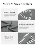 COOFANDY Mens Cable Knit Sweater Long Sleeve V Neck Casual Cricket Sweater Christmas Sweater Grey