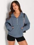 AUTOMET Womens Sweatshirts Half Zip Cropped Pullover Fleece Quarter Zipper Hoodies 2025 Fall Fashion Outfits Clothes GreyBlue Medium